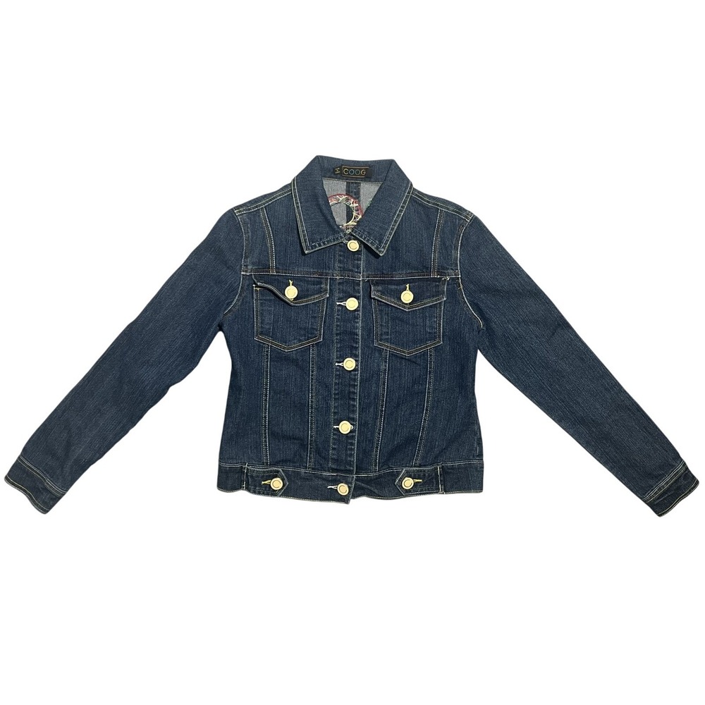 Vintage Coogi Women's Blue Denim Jacket Size S Embroidered Logo Hip Hop Y2K